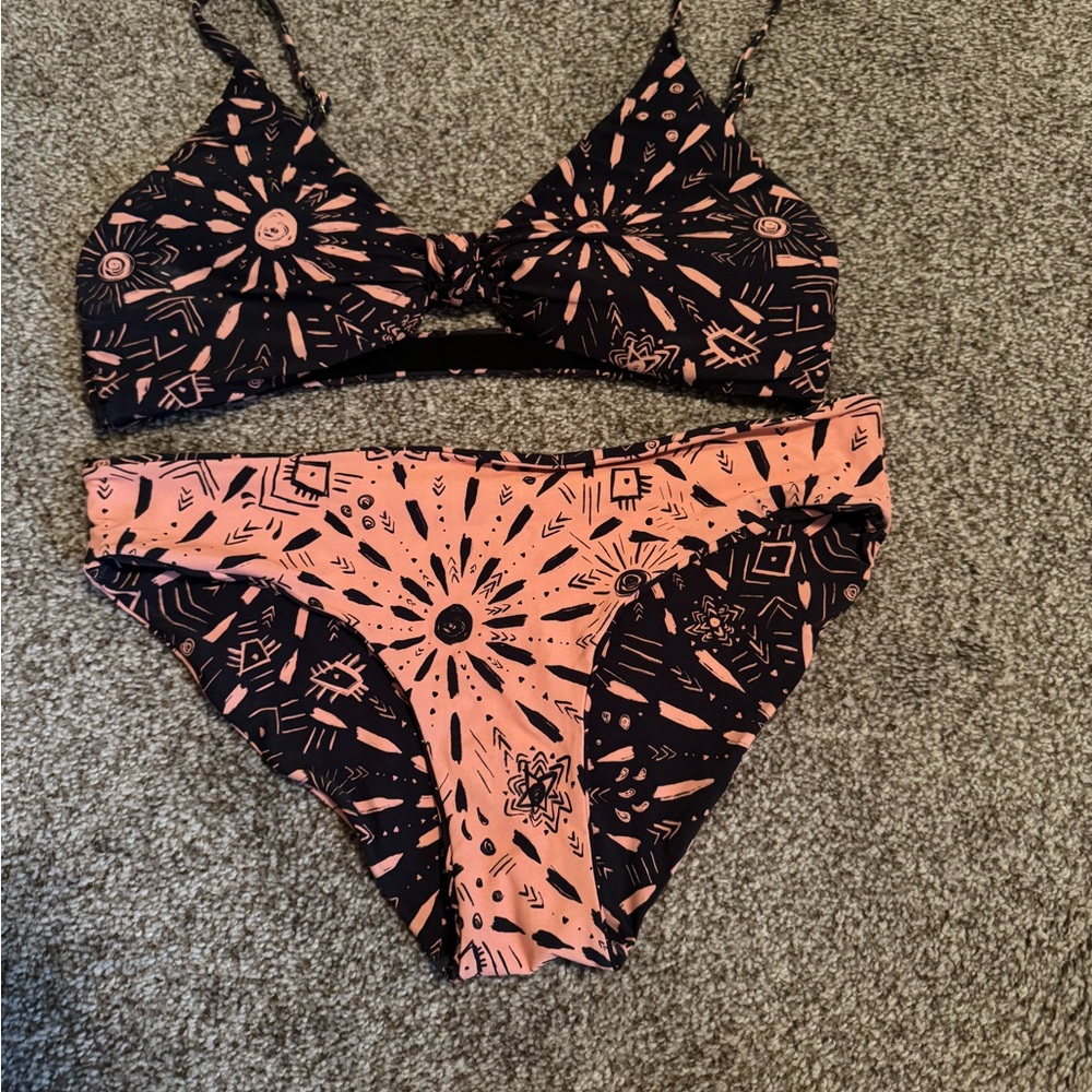 Malai Black and Peach Bikini Set